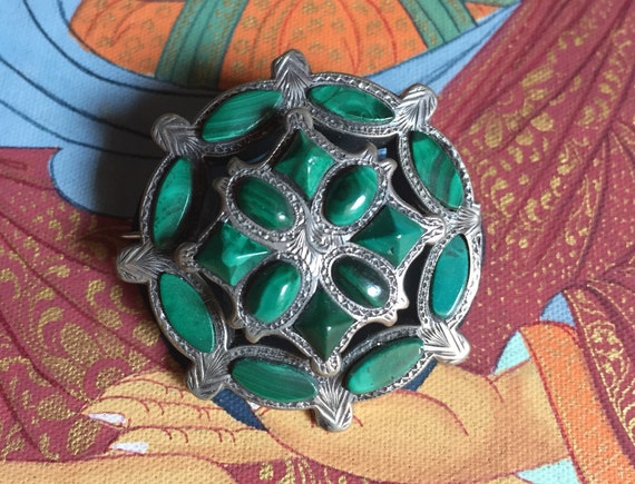 Antique Victorian C. 1890 Malachite and Sterling … - image 3
