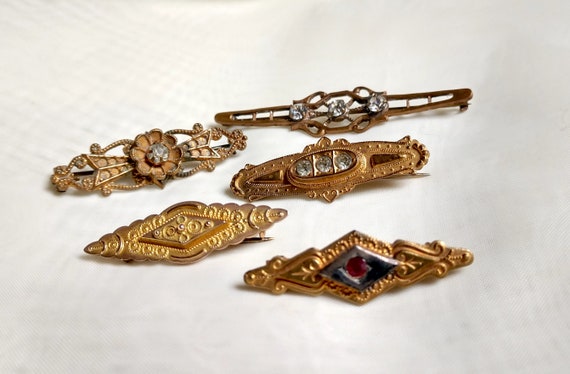 Victorian Bar Brooches Group of Five View 2