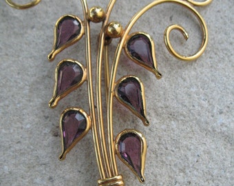 Amethyst Crystals Gold Plated Lily of the Valley Brooch