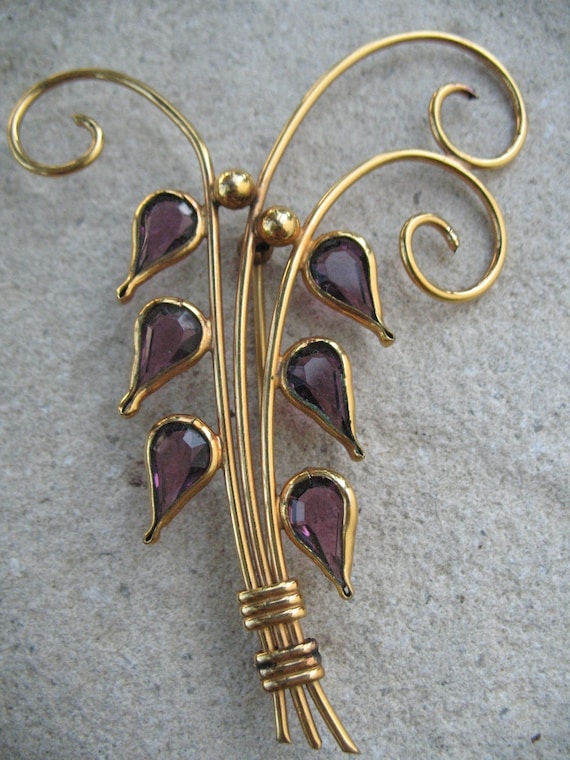 14K and Amethyst Lily of the Valley Brooch