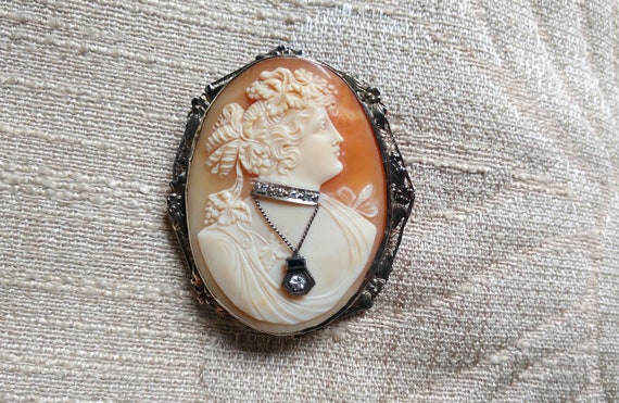 Victorian Cameo Habille Brooch with Diamond - image 3