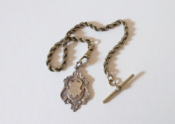 Victorian Engraved Fob Pendant with Chain - image 9