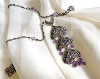 Sterling Amethyst and Marcasite Chain Necklace