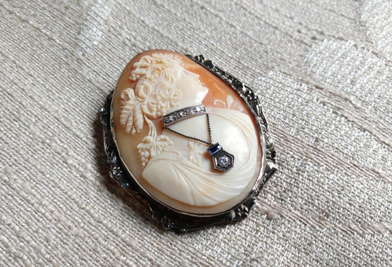 Victorian Cameo Habille Brooch with Diamond - image 9