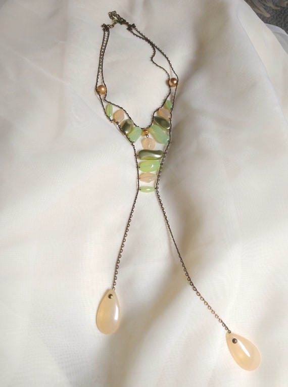 Green Beaded Statement Necklace - image 2