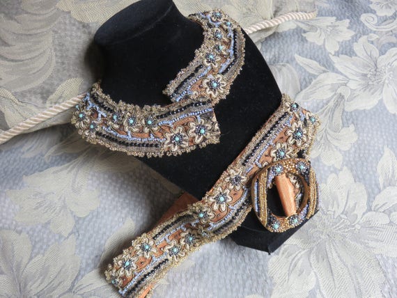20's Embroidered & Beaded Dress Collar/Belt Set