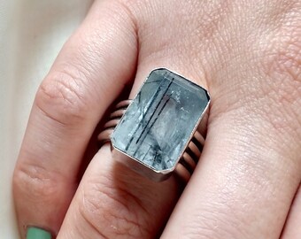 English Rutilated Quartz and Sterling Silver Statement Ring
