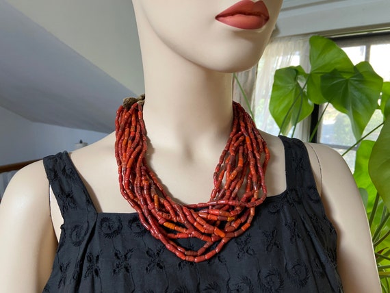 1930's Indian Coral Glass 12 Strand Necklace - image 6