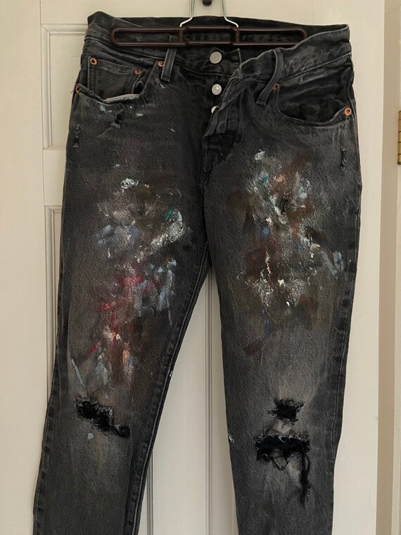INSILENCE Cream Stained Painting Denim Pants | Depop