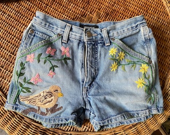 Child's Pair of Hand Embroidered Denim Shorts
