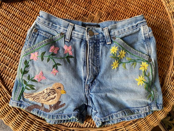 Child's Pair of Hand Embroidered Denim Shorts