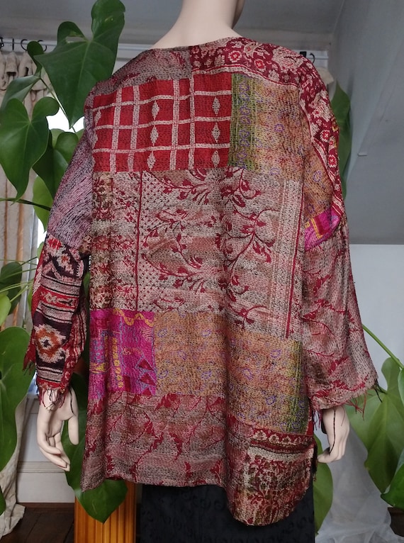 Indian Vintage Silk Tunic with Totally Hand Stitc… - image 6