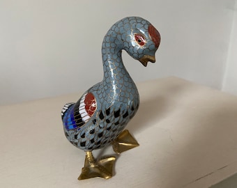 Cloisonné Baby Bird Figure with Brass Feet