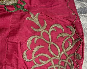 Ottoman Square Antique Silk Brocade with Metallic Gold Thread Embroidered Motifs