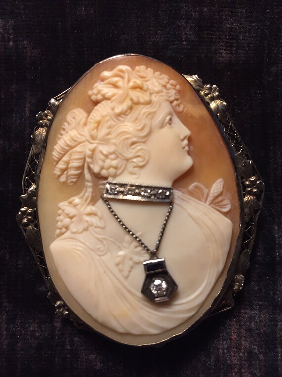 Victorian Cameo Habille Brooch with Diamond - image 8