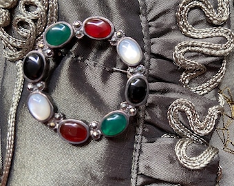 Native American Sterling Multi Stone Brooch