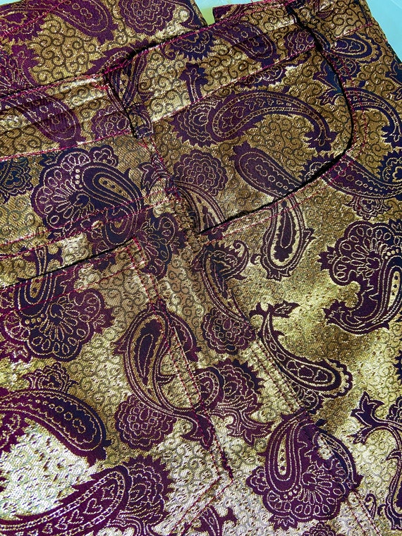 Metallic Gold Brocade Skinny Legs Paisley Woven D… - image 9