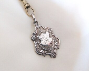 Victorian Engraved Fob Pendant with Chain