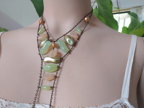 Green Beaded Statement Necklace - image 4