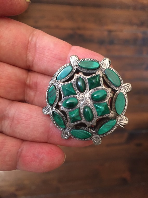 Antique Victorian C. 1890 Malachite and Sterling … - image 1
