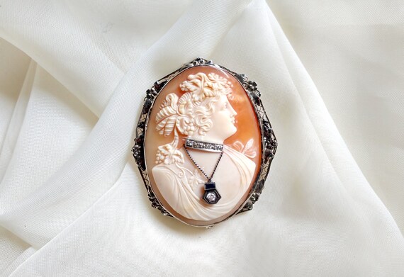 Victorian Cameo Habille Brooch with Diamond - image 5