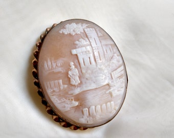 Large Victorian Shell Landscape Cameo