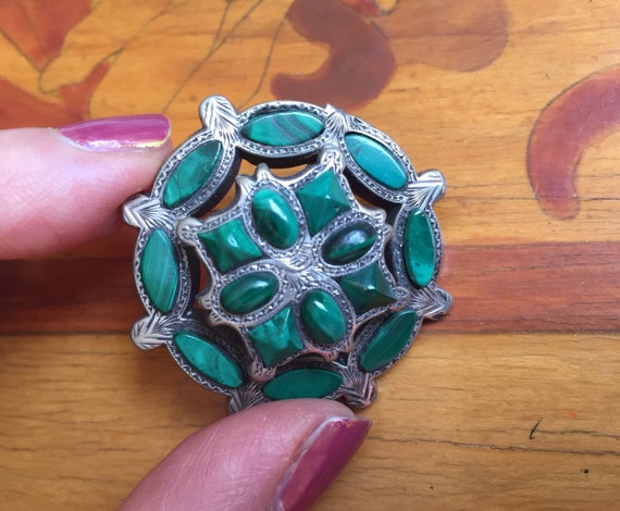 Antique Victorian C. 1890 Malachite and Sterling … - image 5