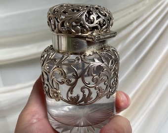 Unique Victorian Sterling Silver Overlay Perfume Bottle with Stopper