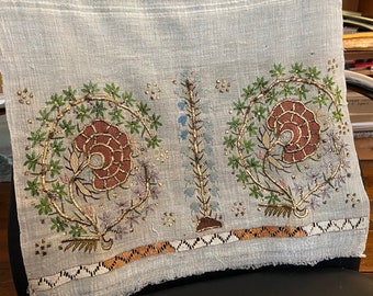 Turkish Hand Embroidered Floral Linen Towel Rare Collectible