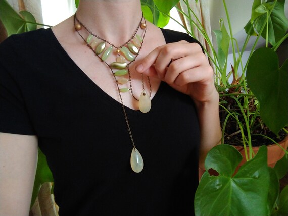 Green Beaded Statement Necklace - image 5