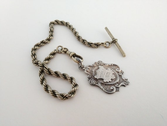 Victorian Engraved Fob Pendant with Chain - image 3