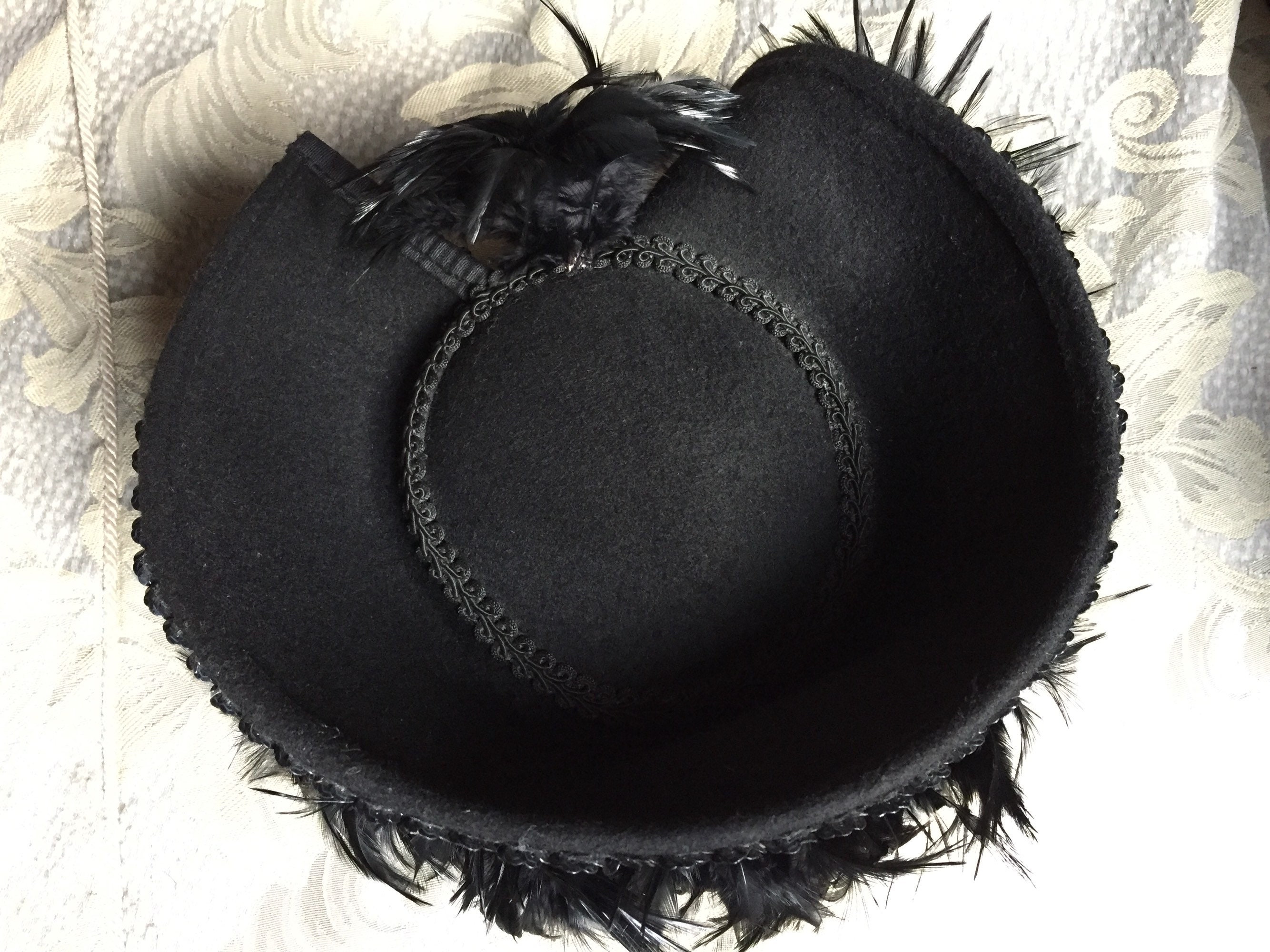 MODISH 1940\'s BLACK FELT HAT WITH CONICAL CROWN, SEQUINS & FEATHERS Manor Vintage main image 2