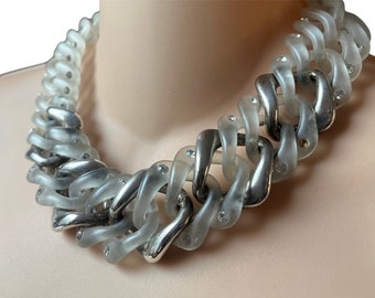 Lucite and Silver Chunky Choker Necklace