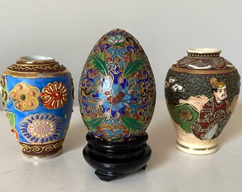 A Trio of Miniature Asian Ceramic and Cloisonné Collectibles