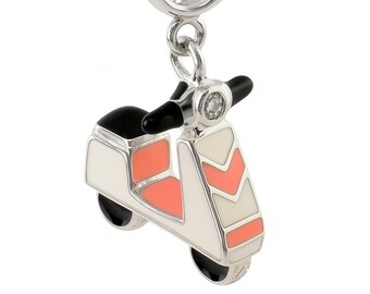 Vintage Enamel Scooter Charm 925 Sterling Silver Pendant for Bracelet Necklace