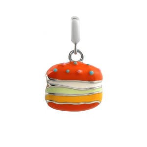 925 Silver Burger Charm Enamel Hamburger Pendant for Bracelet | Foodie Jewelry Gift
