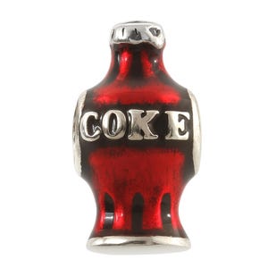 Sterling Silver Coke Bottle Charm Red Enamel Soda Bead for Bracelet