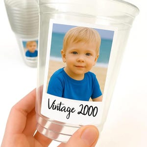 Personalized Photo Party Cups - 16oz Custom Favor with Optional Lid
