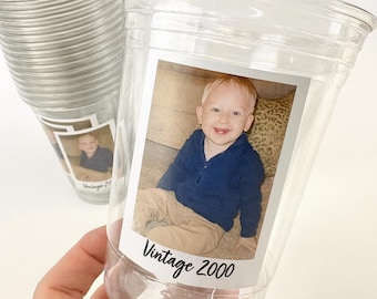 Personalized Photo Party Cups - 16oz Custom Favor with Optional Lid