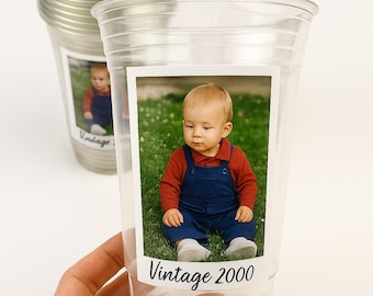 Personalized Photo Party Cups - 16oz Custom Favor with Optional Lid