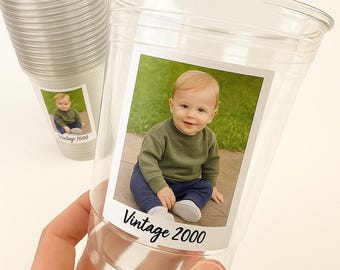 Personalized Photo Party Cups - 16oz Custom Favor with Optional Lid