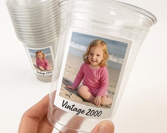 Personalized Photo Party Cups - 16oz Custom Favor with Optional Lid