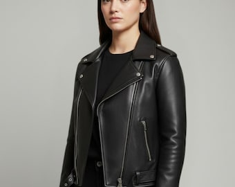 Handmade Lambskin Leather Biker Jacket – Women's Moto Style