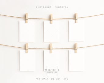 A6 Card Mockup For Printable Affirmation Sets Baby Milestone Cards Minimal Hanging Display Natural Light Stationery Showcase