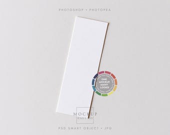 Einfaches Lesezeichen-Mockup (PSD, 2x6) – Lesezeichen-Mockup mit farbwechselndem Hintergrund