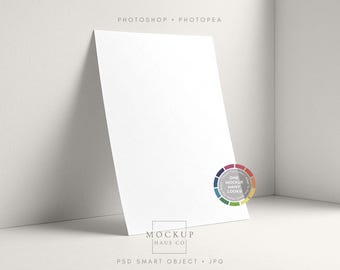 Poster Mockup PSD | A Series Leaning Unframed Wall Art Print | Change Walls and Floor Colors!