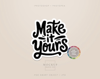 Die Cut Sticker Mockup PSD For Any Shape Sticker | With Or Without White Border, Make Background Any Color!