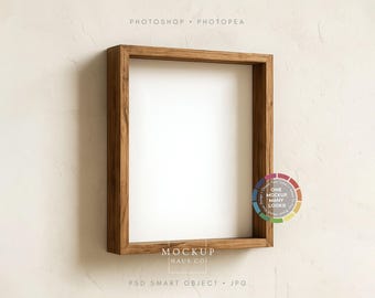 8x10 Deep Frame Mockup PSD 4:5 Dark Wood Picture Frame | Make Wall Any Color
