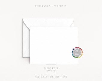 A2 Grußkarte Mockup PSD | Einfaches Horizontales Flaches Karten Mockup mit Farbwechsel Umschlag und Hintergrund