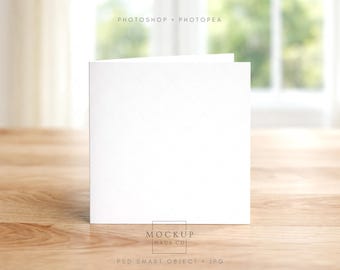 Square Folded Card Mockup PSD | 1:1 Greeting Card Mock Up | Optional Watercolor Paper Texture!